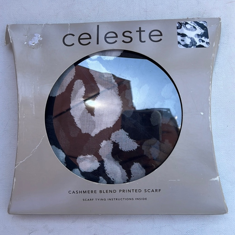 New in packaging. Celeste Cashmere Blend Printed Scarf. Animal type print.